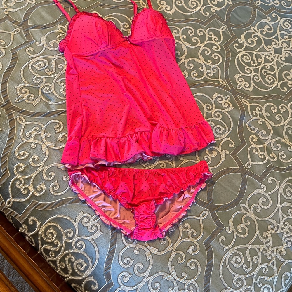 Vibrant Pink Ruffled Chemise Set